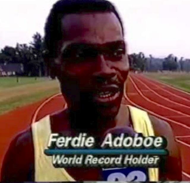 Ghana's Ferdie Ato Adoboe set a world record in 1983 & 1991 by running 100 metres backwards in 12.7 and 13.6 seconds.