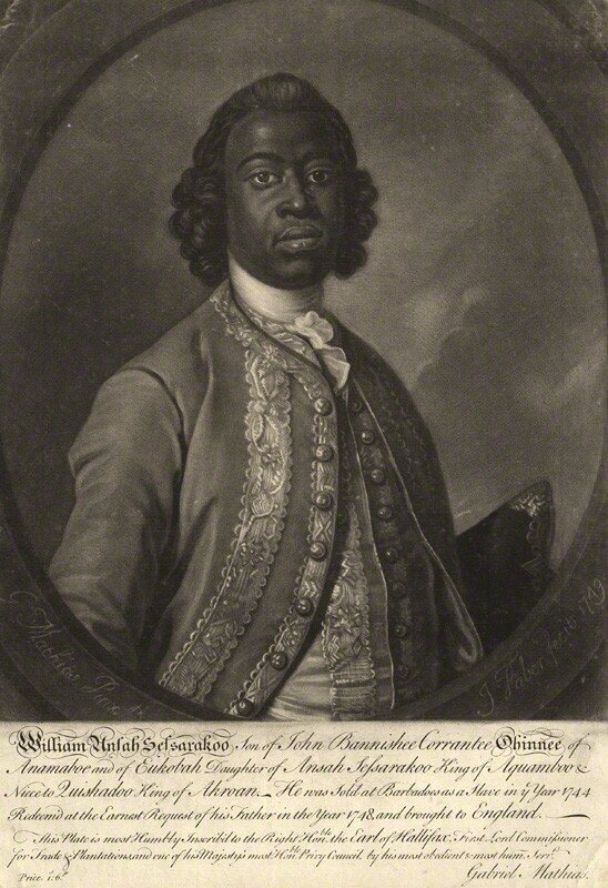 William Ansah Sasreku (sessarakoo): the african prince, son of John Corrantee from Gold coast who was sold into slavery in barbados but gained his freedom and became a celebrity in london